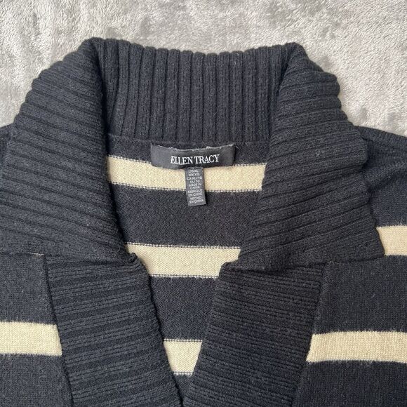 Ellen Tracy Sweater Women's XL Black Striped V-Neck Long Sleeve - Picture 3 of 8